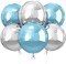 6Pcs Blue Silver Round Mylar Foil Balloons, 22inch 4D Metallic Silver Blue Mylar Balloons, Large Round Foil Ball Balloon for Boys Men